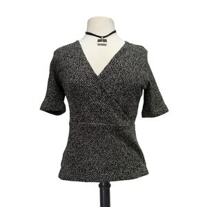 Ann Taylor  Size SP Petite Top SP Black and Beige Textured Knit Short Sleeve NWT